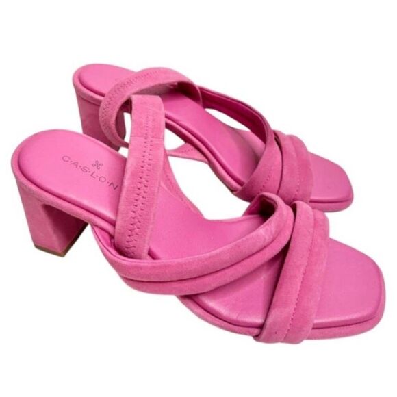 Caslon Sandals Womens Size 6.5 Pink Leather Slip On Block Heel Barbiecore - Picture 1 of 8